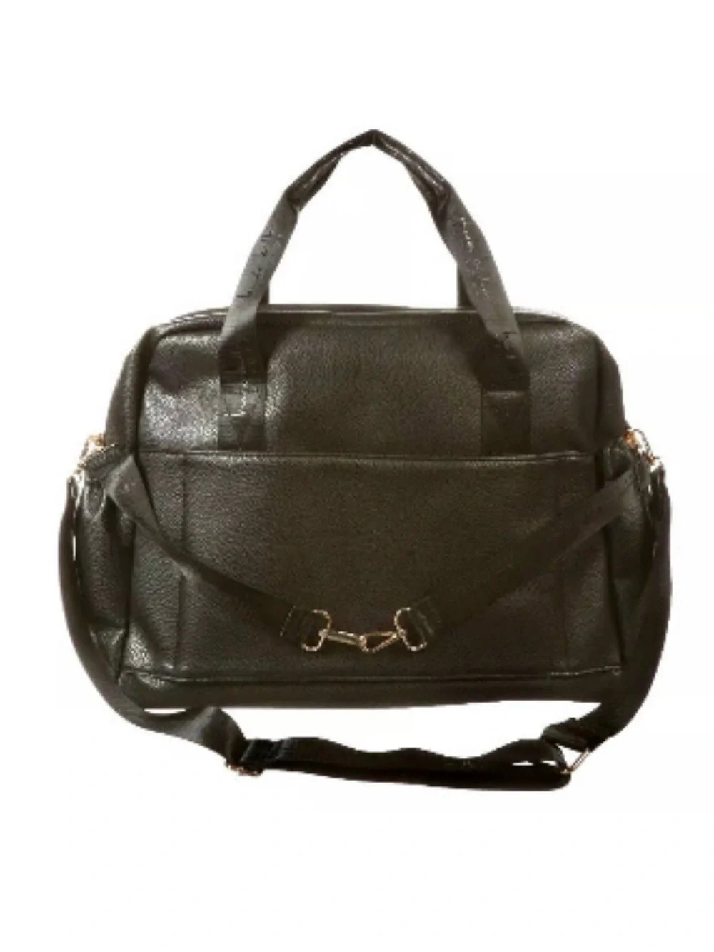 Nicole Miller Black Pebbled Leather Diaper Bag with Zip Detail